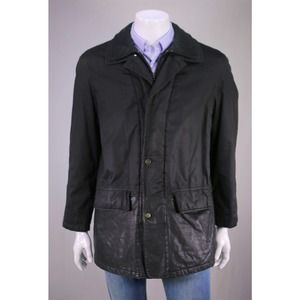 Canali Black Waxed Cotton-Leather Barn Jacket 40/Medium